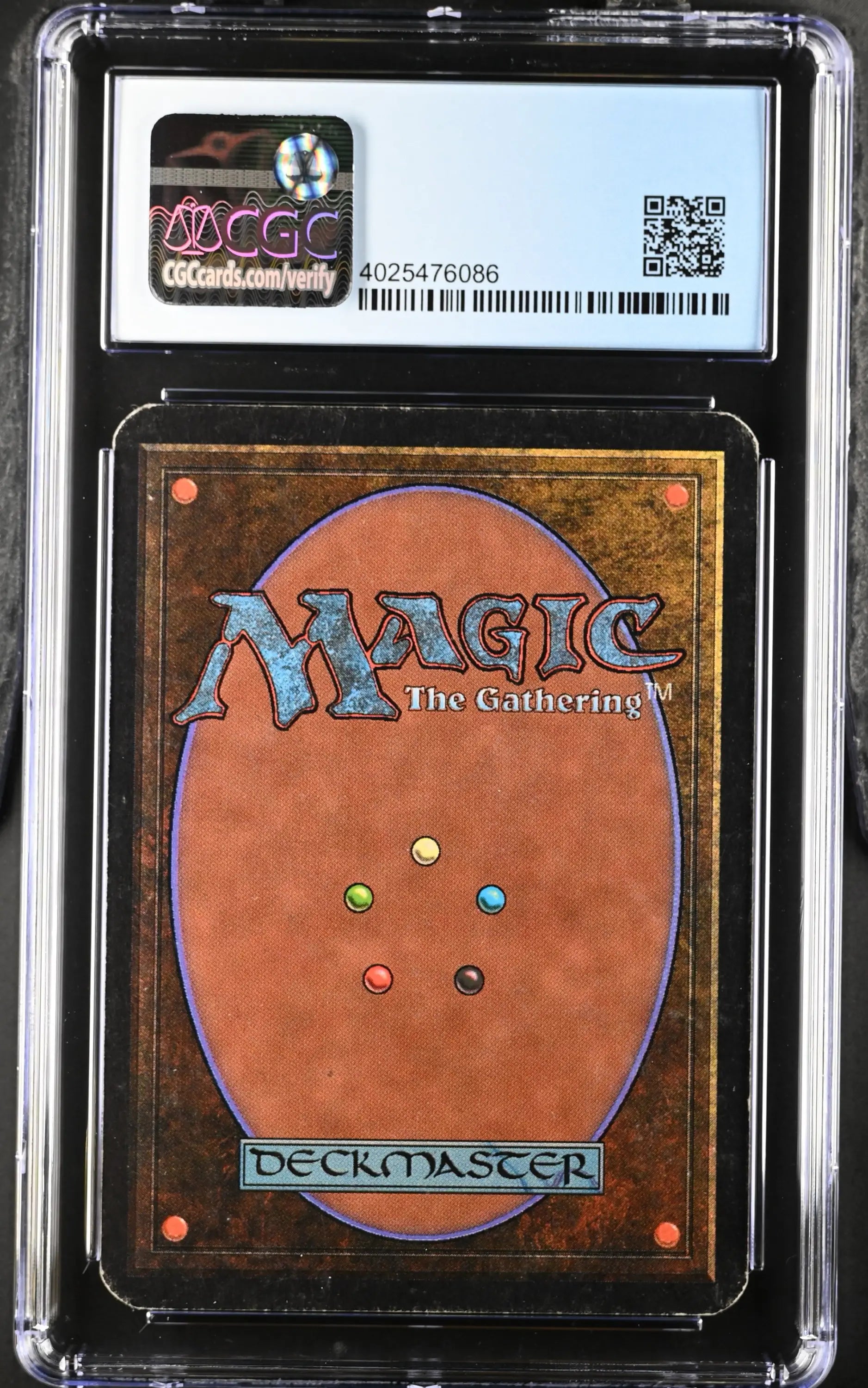 Graded Magic: The Gathering Alpha Edition card back in protective case with Jade Statue