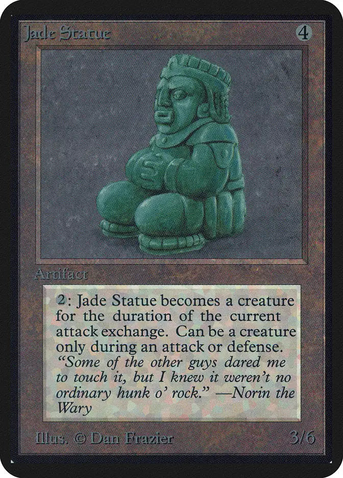 Green jade statue of a seated figure from Magic: the Gathering Alpha Edition