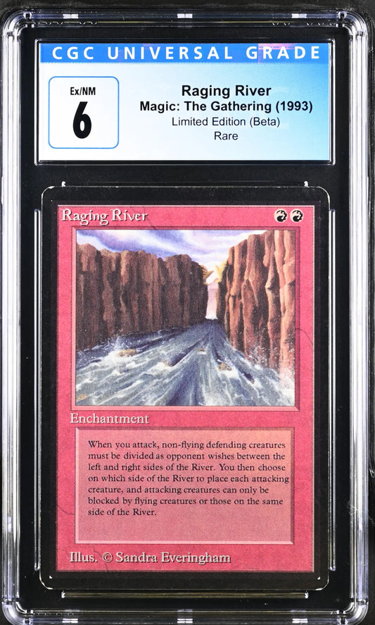 Graded CGC 6 Raging River Magic: The Gathering Beta Edition trading card encapsulated