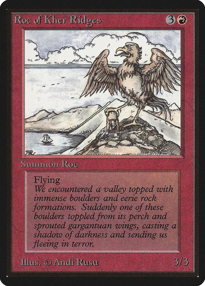 Eagle with spread wings on rock, featured in Magic: the Gathering Beta Edition trading card