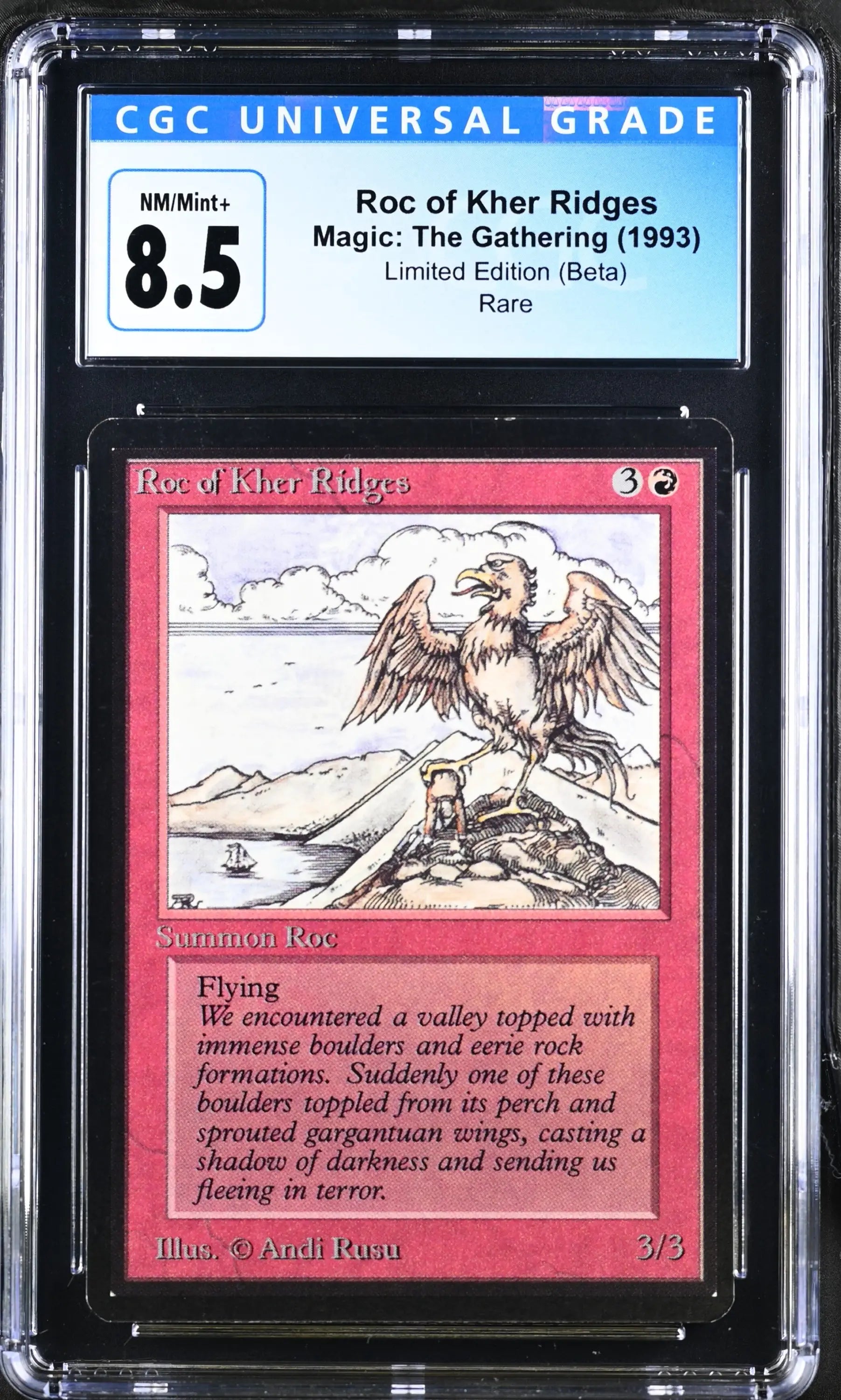 Graded MTG Roc of Kher Ridges Beta Edition Red Creature Trading Card CGC 8.5 NM/Mint+