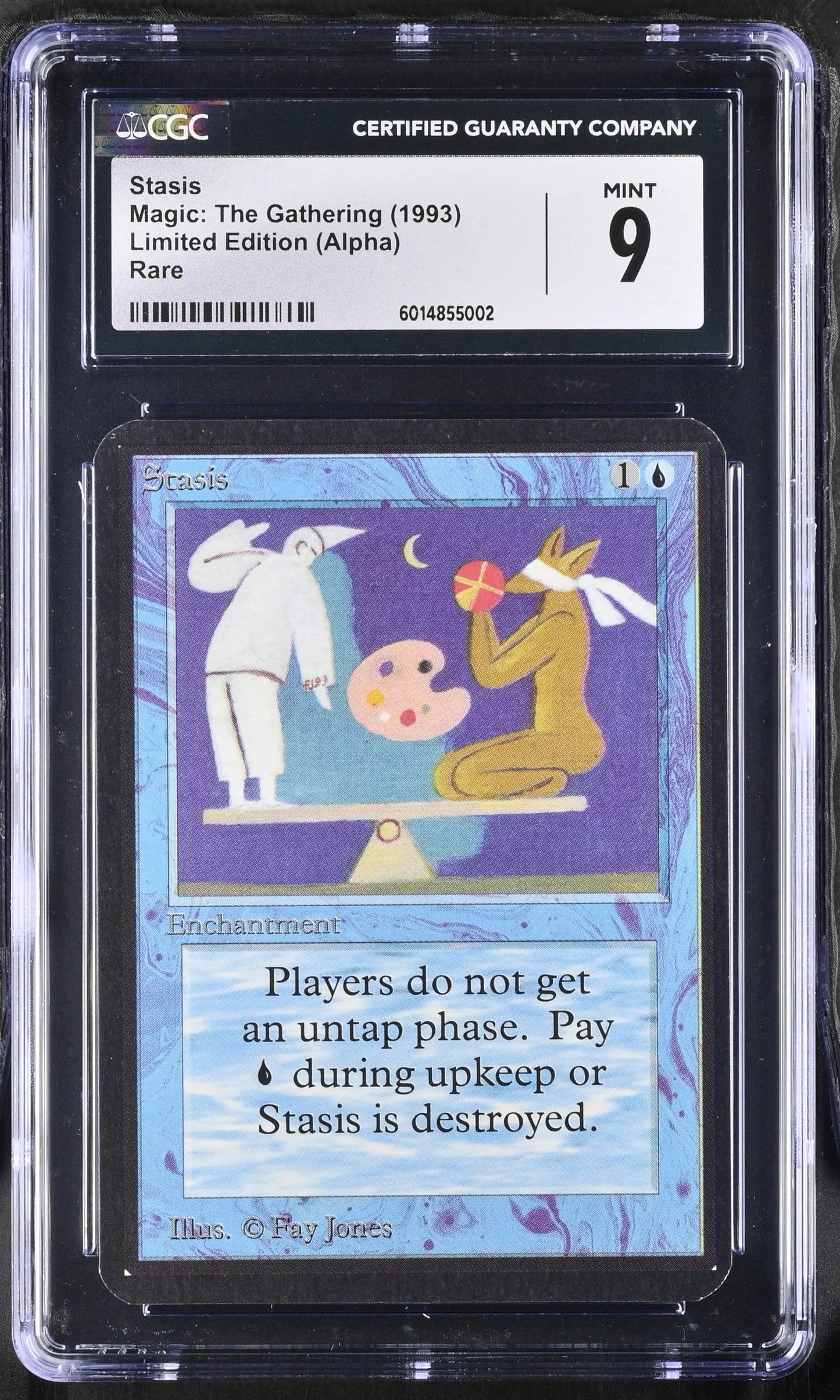 Graded Graded Stasis Magic The Gathering Alpha Edition card in CGC 9 Mint case