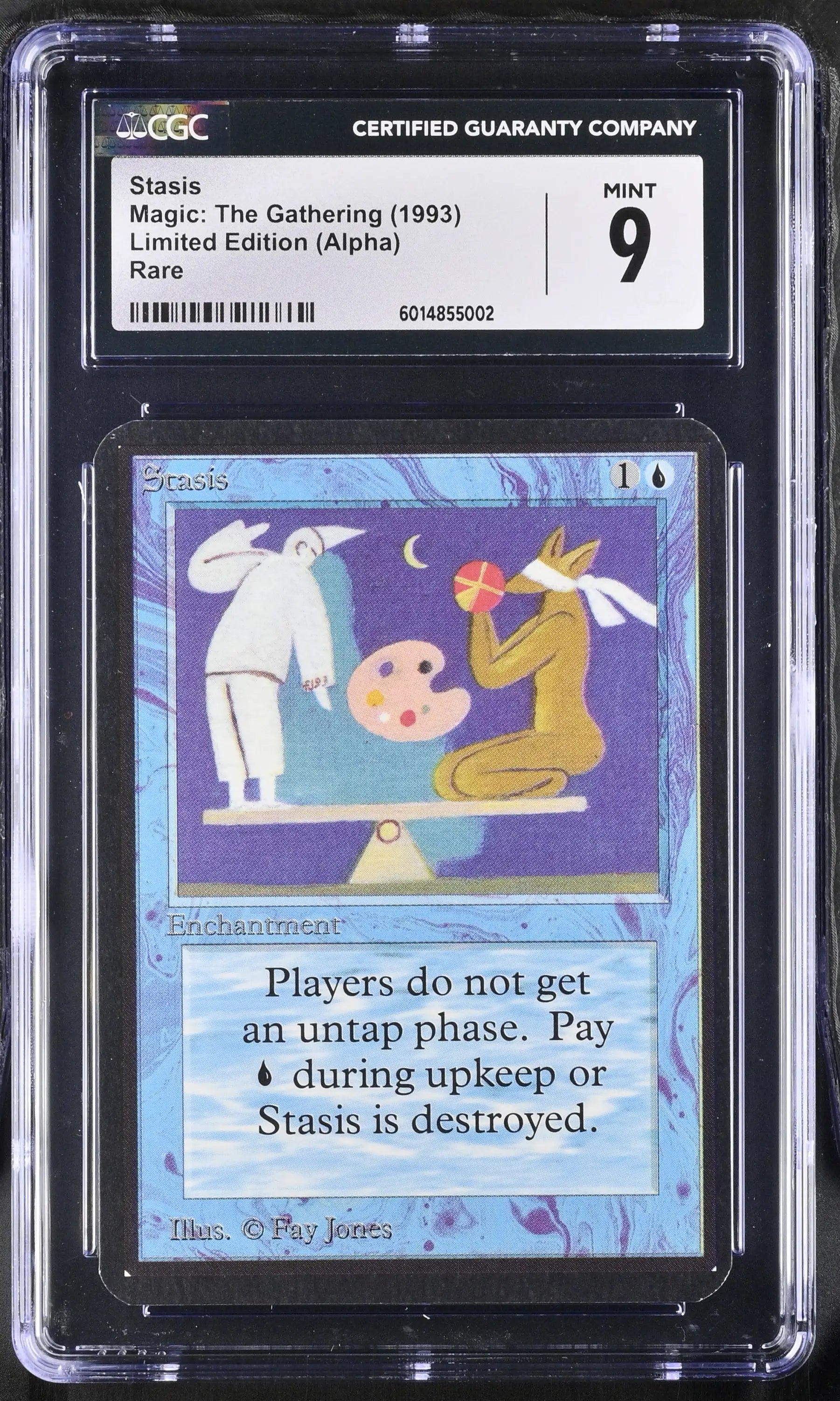 Graded Graded Stasis Magic The Gathering Alpha Edition card in CGC 9 Mint case