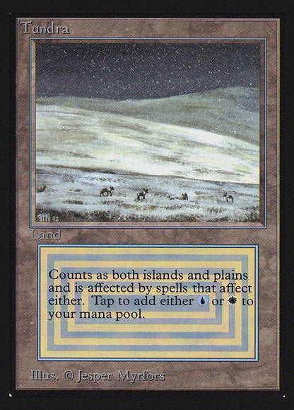 Magic: The Gathering Tundra card showcasing snowy landscape and grazing animals, graded 9 Mint