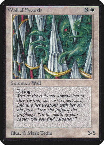 Magic: The Gathering MTG Alpha Edition Wall of Swords with green foliage backdrop