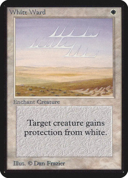 Magic: The Gathering White Ward Alpha Edition card in a desert landscape with clouds