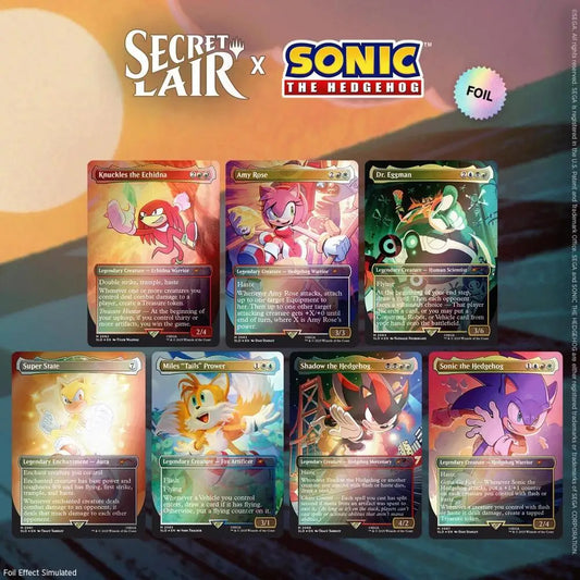 Sonic the Hedgehog Magic the Gathering cards in Secret Lair Rainbow Foil Edition