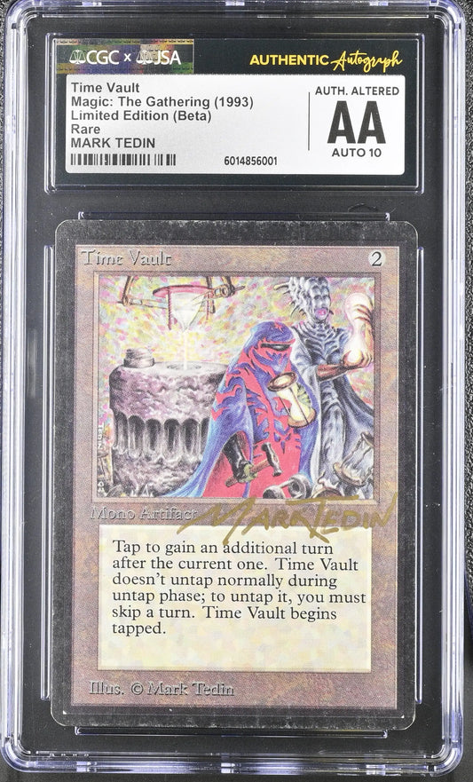 Graded and authenticated Magic The Gathering Time Vault Beta Edition card signed by Mark Tedin