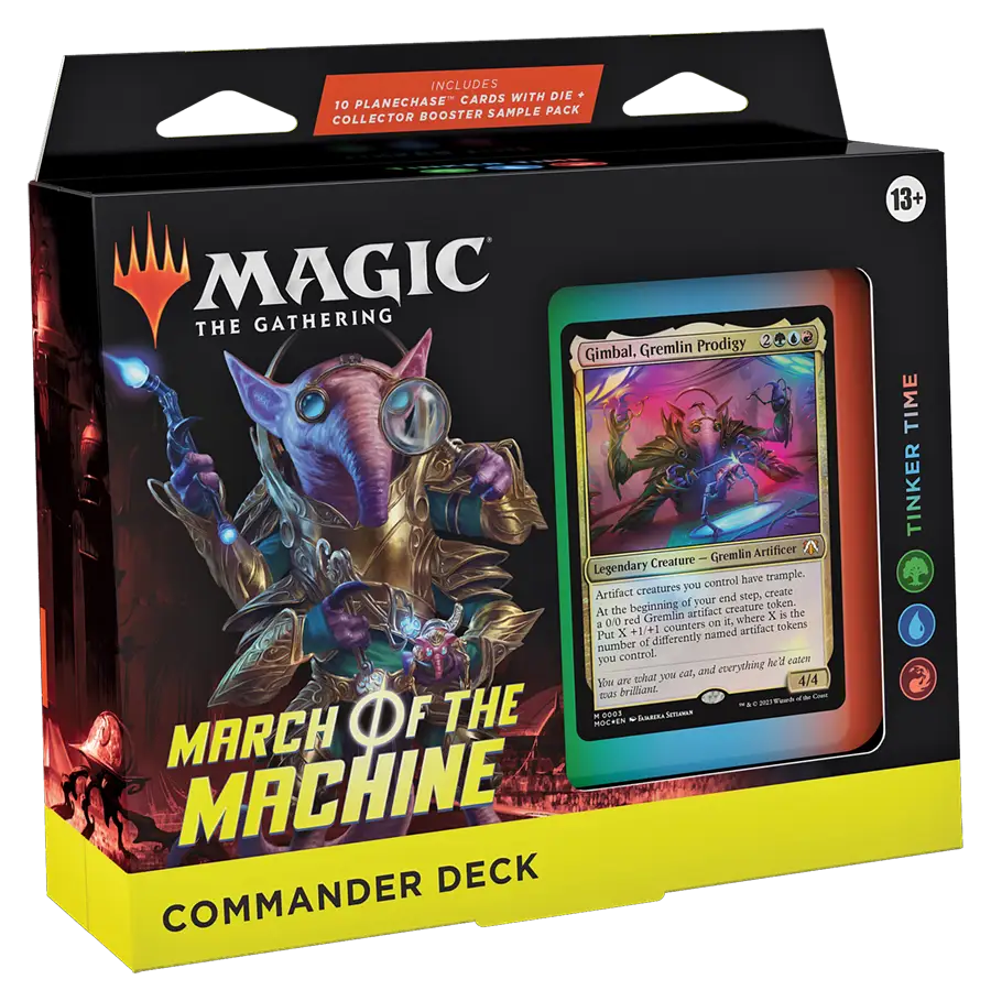 Magic: The Gathering March of the Machine Commander Deck box with colorful artwork and card