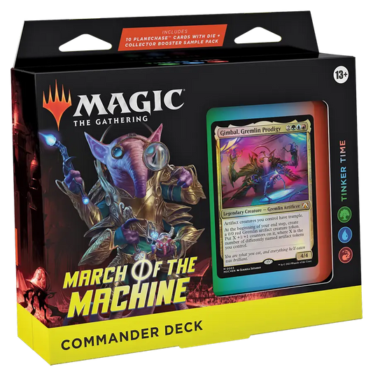 Magic: The Gathering March of the Machine Commander Deck box with colorful artwork and card