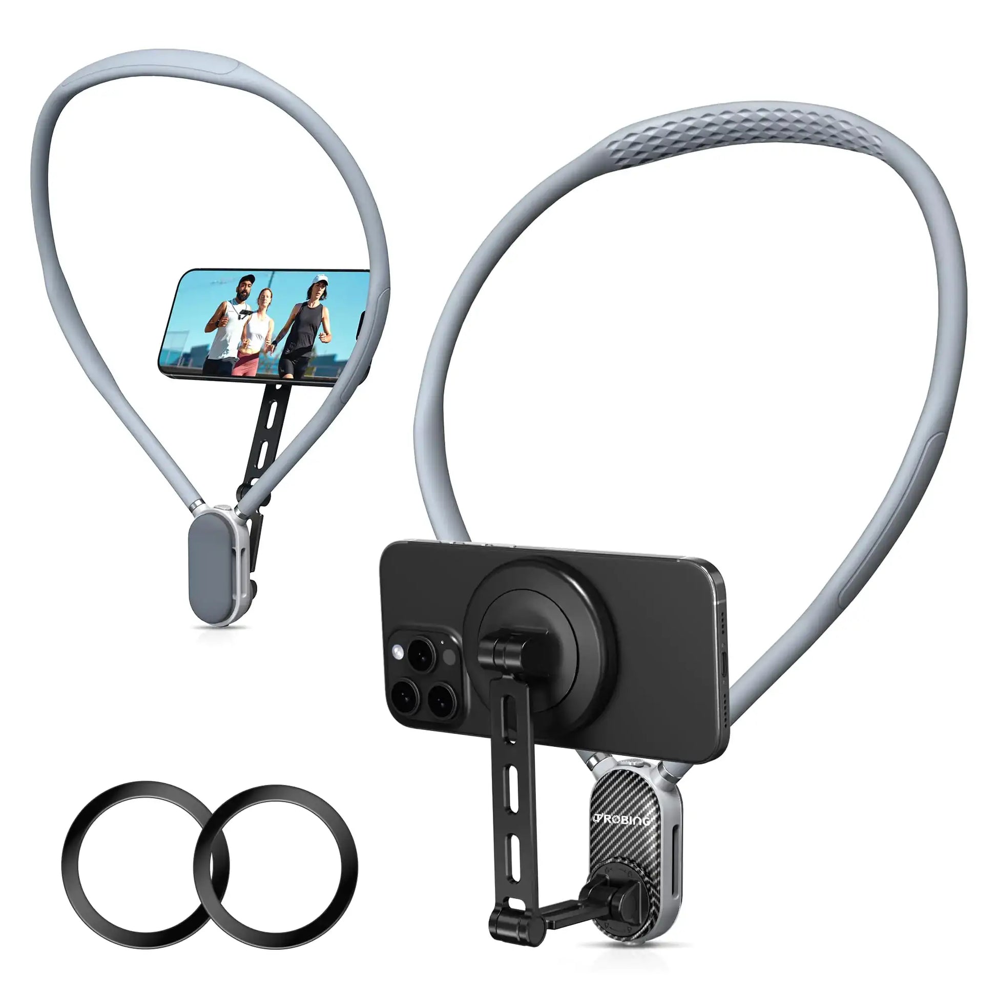 Magnetic neck phone holder for hands-free recording and vlogging indoor outdoor use