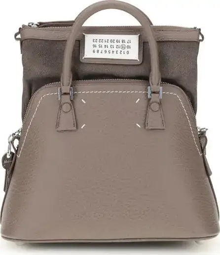 Taupe leather Maison Margiela 5AC handbag with top handle and detachable shoulder strap