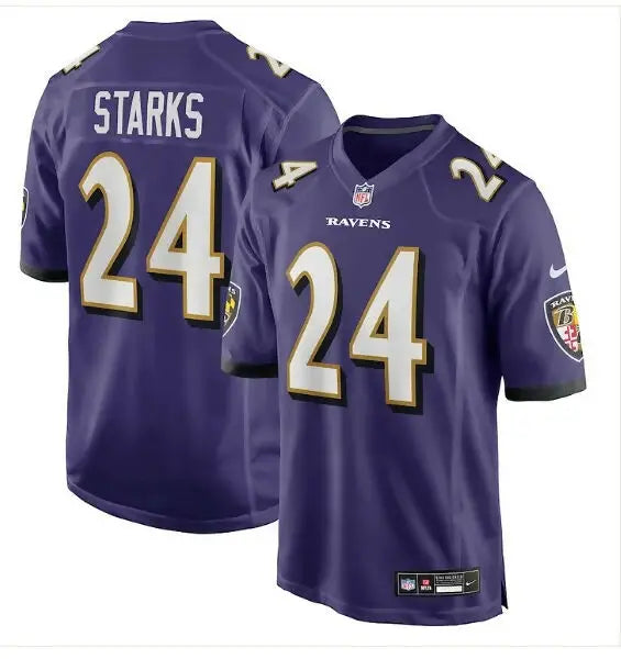 Purple Baltimore Ravens NFL jersey with number 24 and STARKS on the back