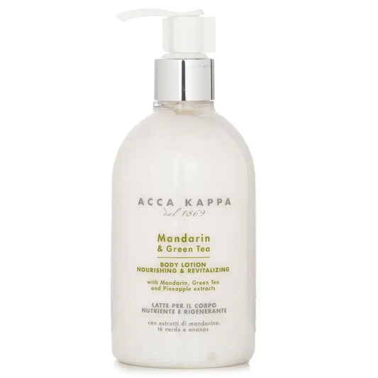 White pump-bottle body lotion with silver top, Mandarin & Green Tea Body Lotion