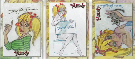 Three hand-drawn cartoon character sketches in Mandy 5finity Dean Yeagle tribute set