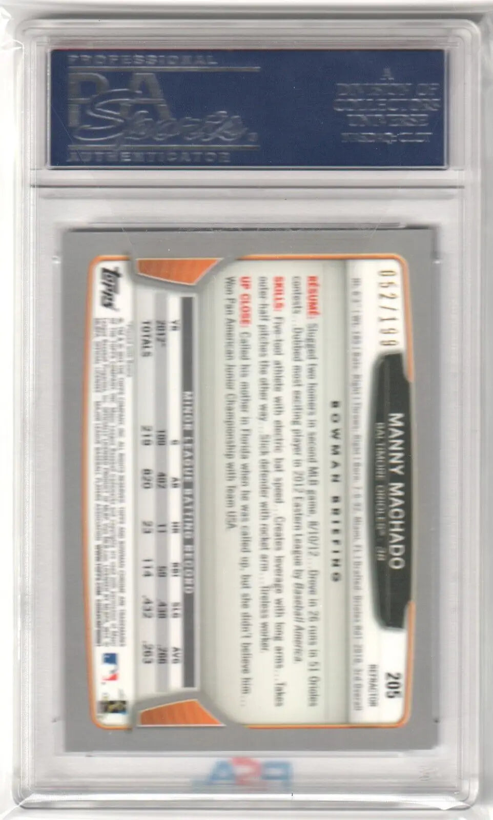 Encased Manny Machado Bowman Chrome Purple rookie card PSA 10 GEM MINT on ESPN 2K Sports