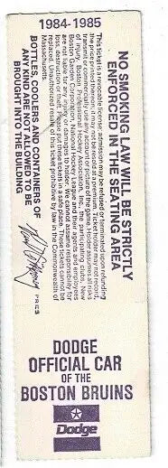 Vintage Boston Bruins hockey ticket stub from the March 16 1985 game at Garden NHL