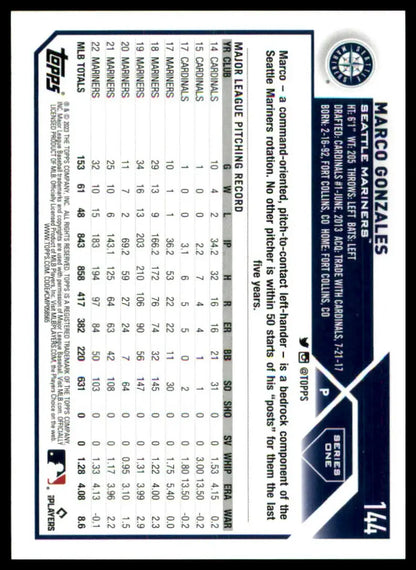 Marco Gonzales baseball card from 2023 Topps #144 Seattle Mariners collection