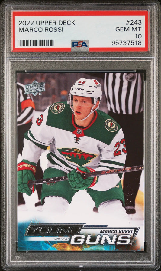 PSA 10 Gem Mint Marco Rossi 2023 Upper Deck Rookie hockey card Minnesota Wild player