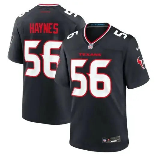 Black Houston Texans Nike team game jersey with number 56 and Haynes on the back