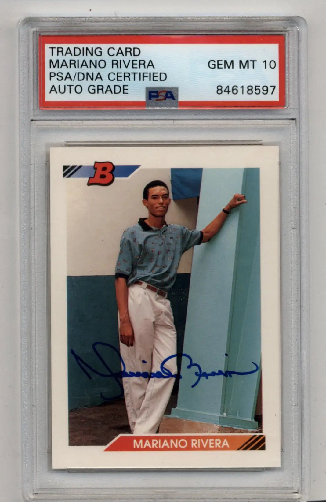 Graded Mariano Rivera 1992 Bowman rookie PSA auto card with autograph and PSA auto grade