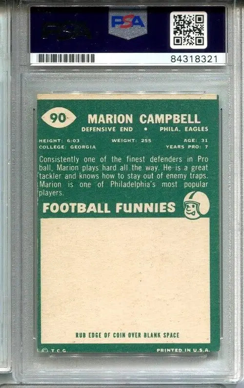 Encapsulated Marion Campbell signed 1960 Topps Football card PSA/DNA Philadelphia Eagles