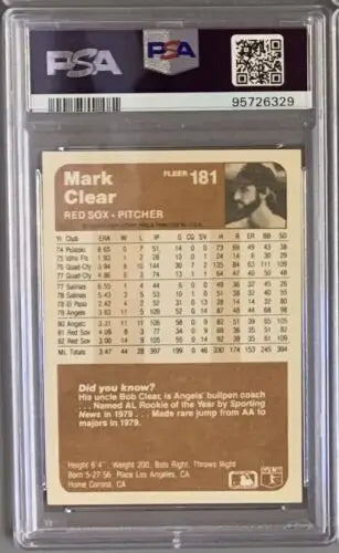 Graded Mark Clear Auto 1983 Fleer Baseball Card Boston Red Sox PSA DNA Authentic