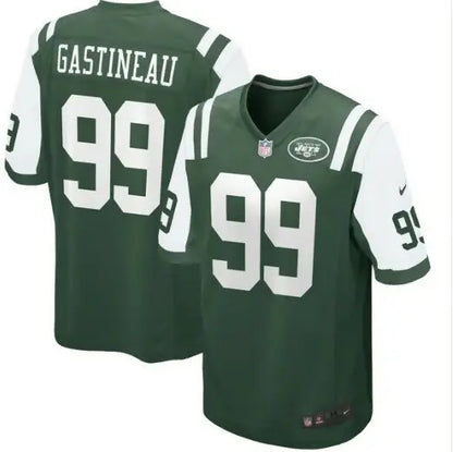 Green and white New York Jets Nike Mark Gastineau football jersey featuring #99 logo