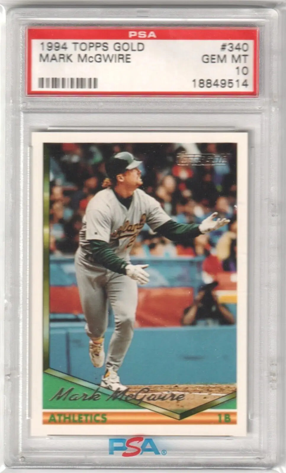 Graded Mark McGwire 1994 Topps Gold baseball card by Columbia Hobby PSA 10 GEM MINT