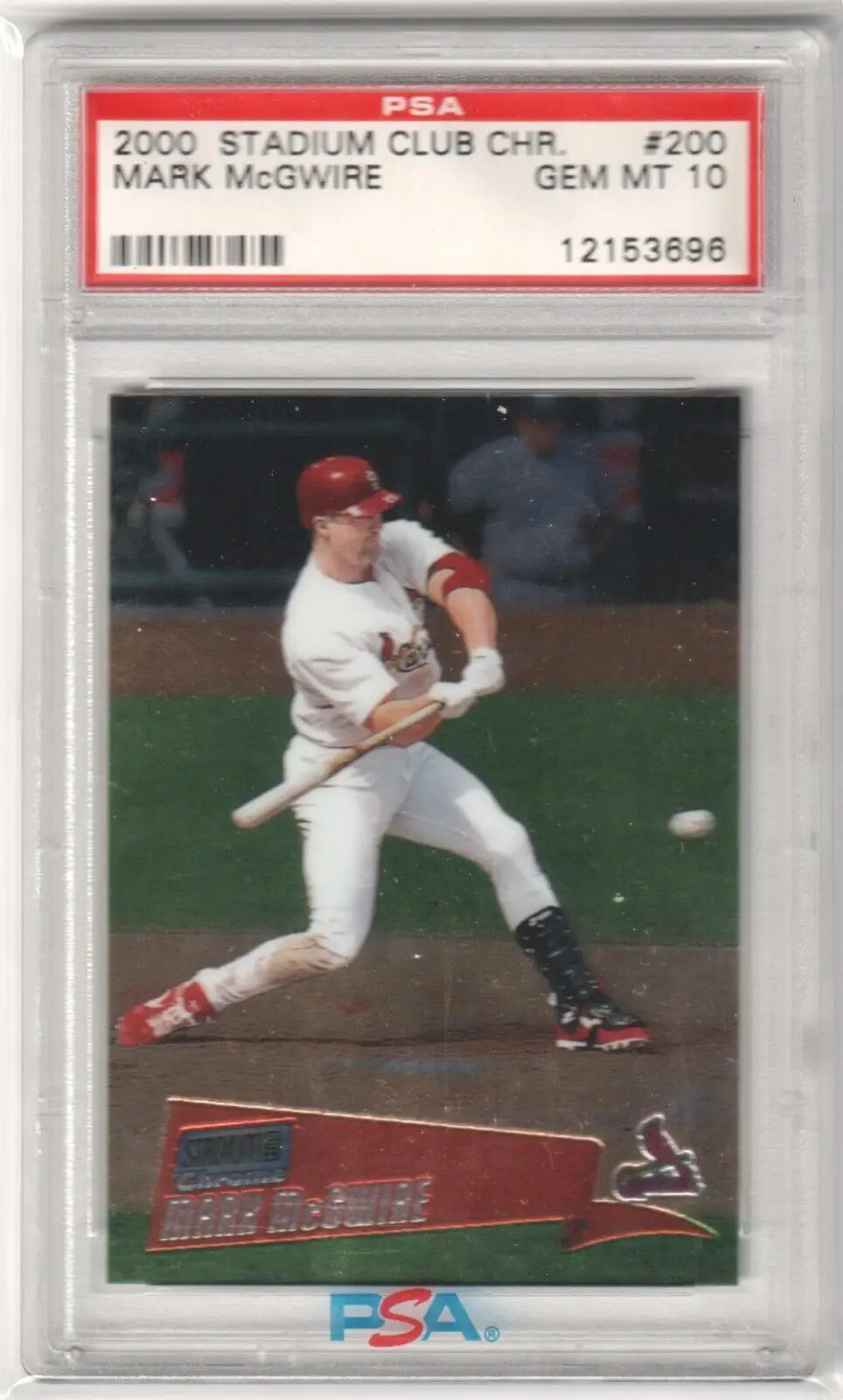 Graded Mark McGwire baseball card from Topps Stadium Club Chrome in PSA 10 GEM MINT condition