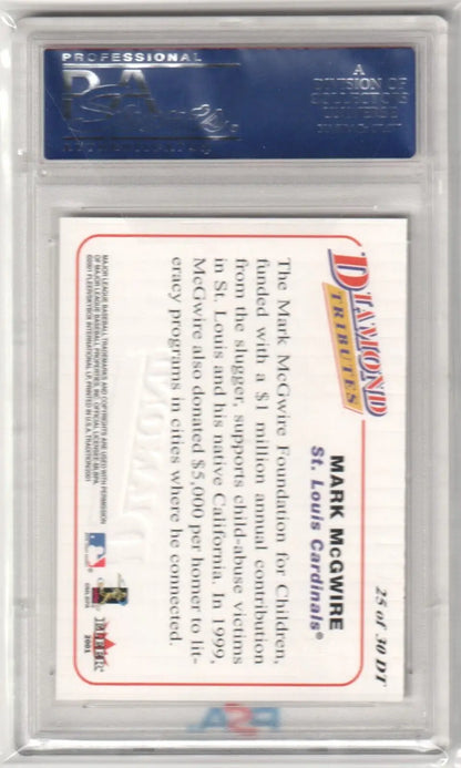 Graded Mark McGwire baseball card from Fleer Diamond Tributes series, perfect PSA 10 score