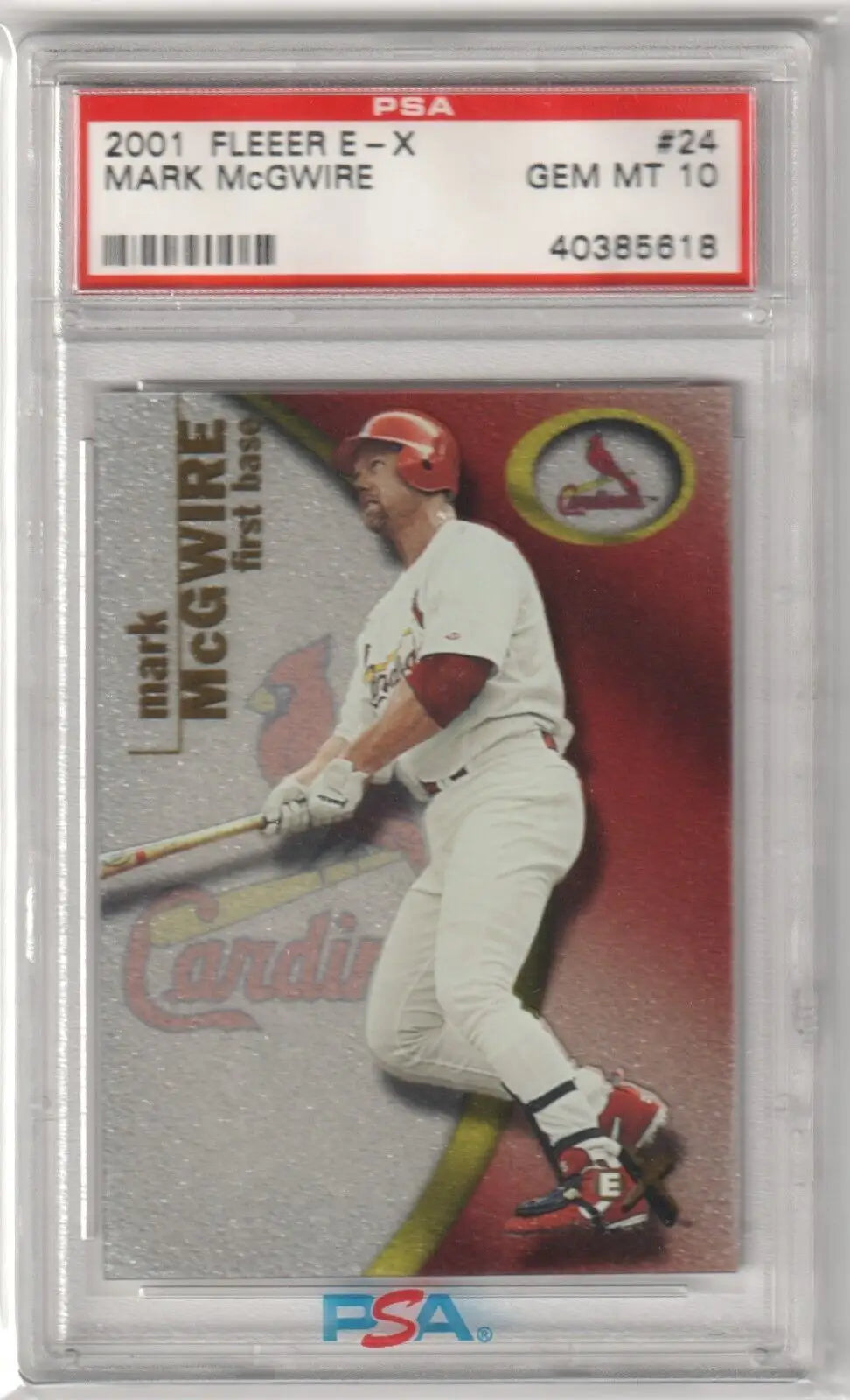 Mark McGwire baseball card from Fleer E-X 2001 PSA 10 GEM MINT Columbia Hobby