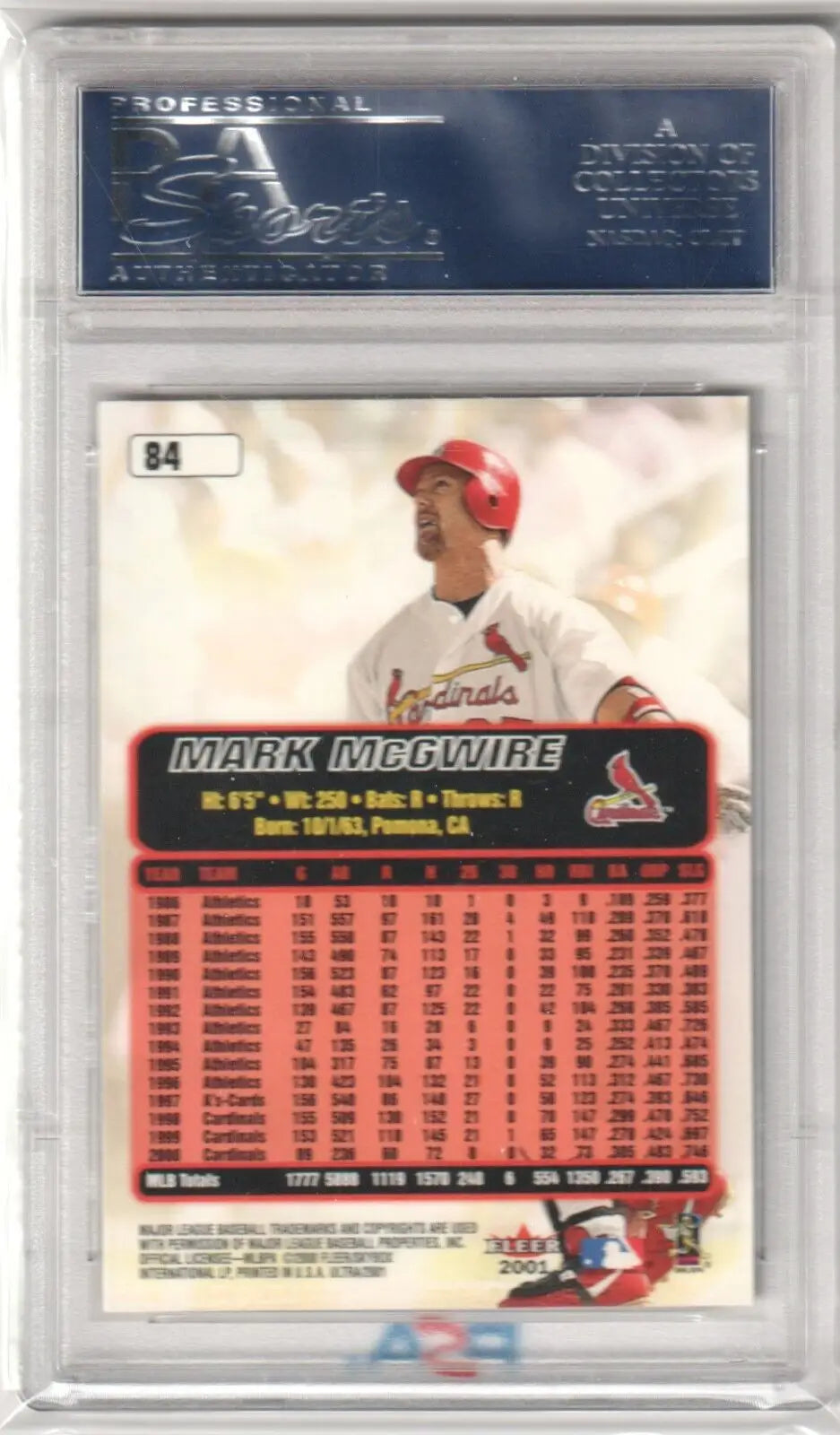 Mark McGwire 2001 Fleer Ultra #84 PSA 10 GEM MINT baseball card in protective case