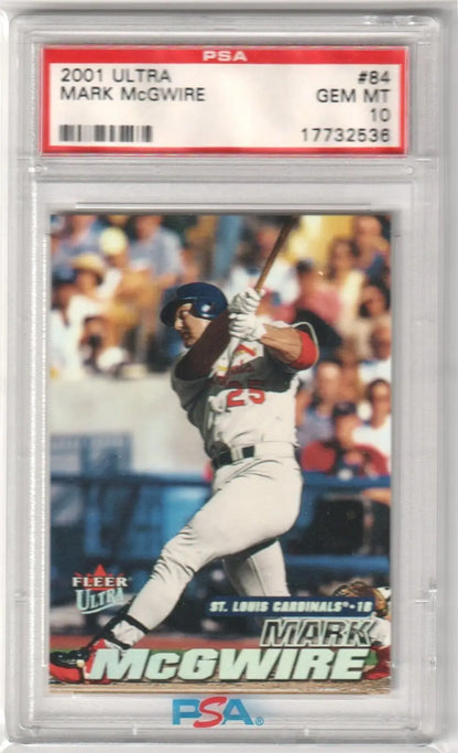 Graded Mark McGwire 2001 Fleer Ultra baseball card in PSA 10 GEM MINT case