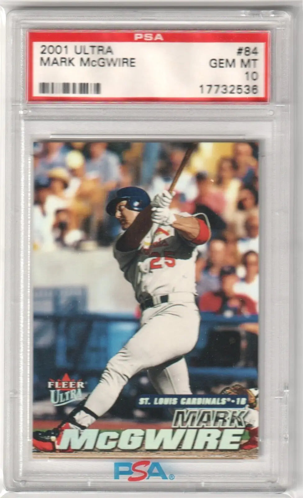 Graded Mark McGwire Fleer Ultra baseball card in PSA 10 GEM MINT case