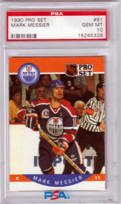 Graded Mark Messier hockey card from 1990 Pro Set PSA 10 GEM MINT at Columbia Hobby eBay
