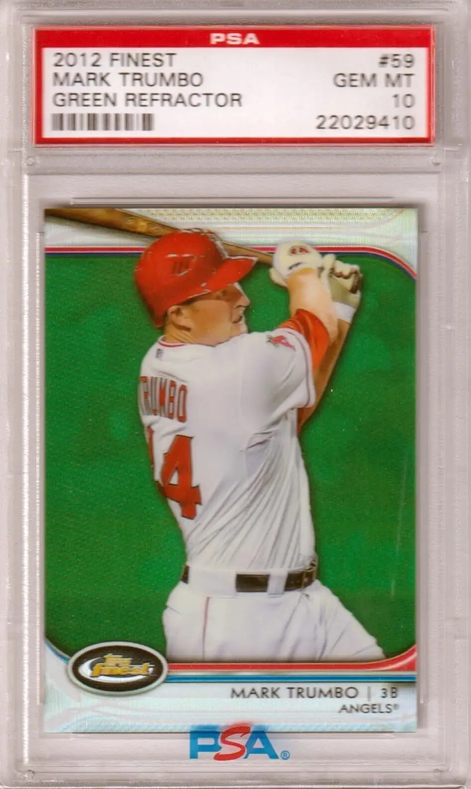 Graded Mark Trumbo baseball card from Topps Finest Green Refractor ESPN 2K Sports