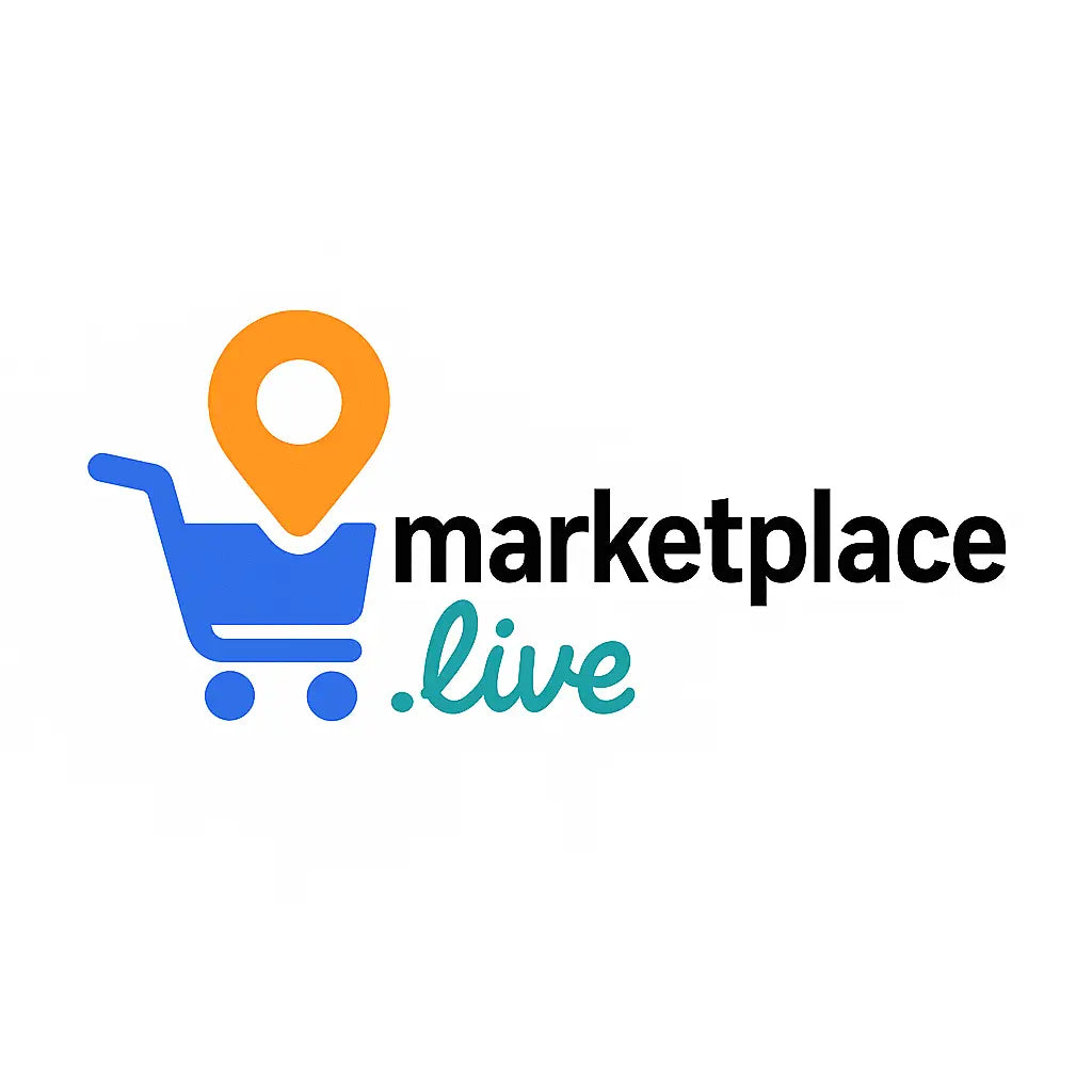 Marketplace logo with shopping cart and location pin on Contact Us page in College Station with trading cards