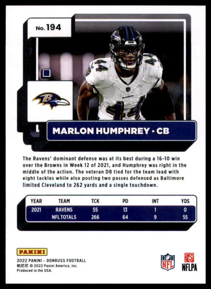Marlon Humphrey football card from 2022 Donruss Ravens collection