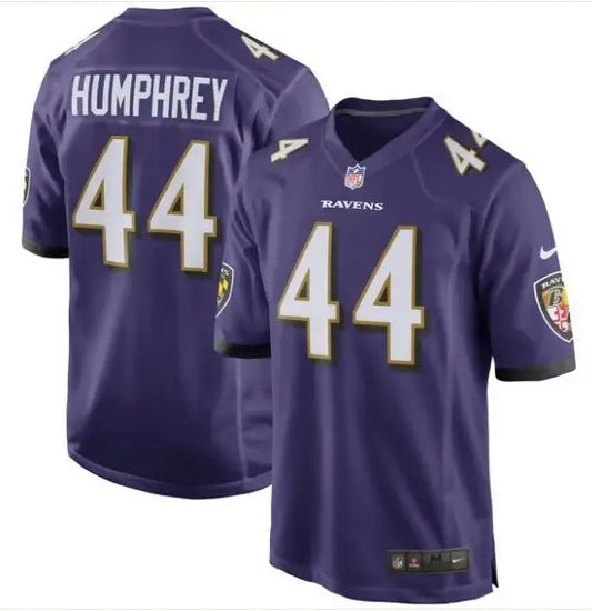Purple Baltimore Ravens Marlon Humphrey football jersey with number 44 and white lettering
