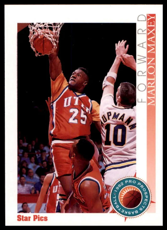 Basketball card featuring Marlon Maxey from Star Pics 1992 UTEP Miners collection