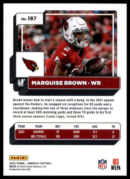 Marquise Brown football card from 2022 Donruss series featuring Arizona Cardinals player