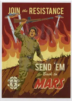 Propaganda poster of a soldier with weapons urging to Join the Resistance on a chase card