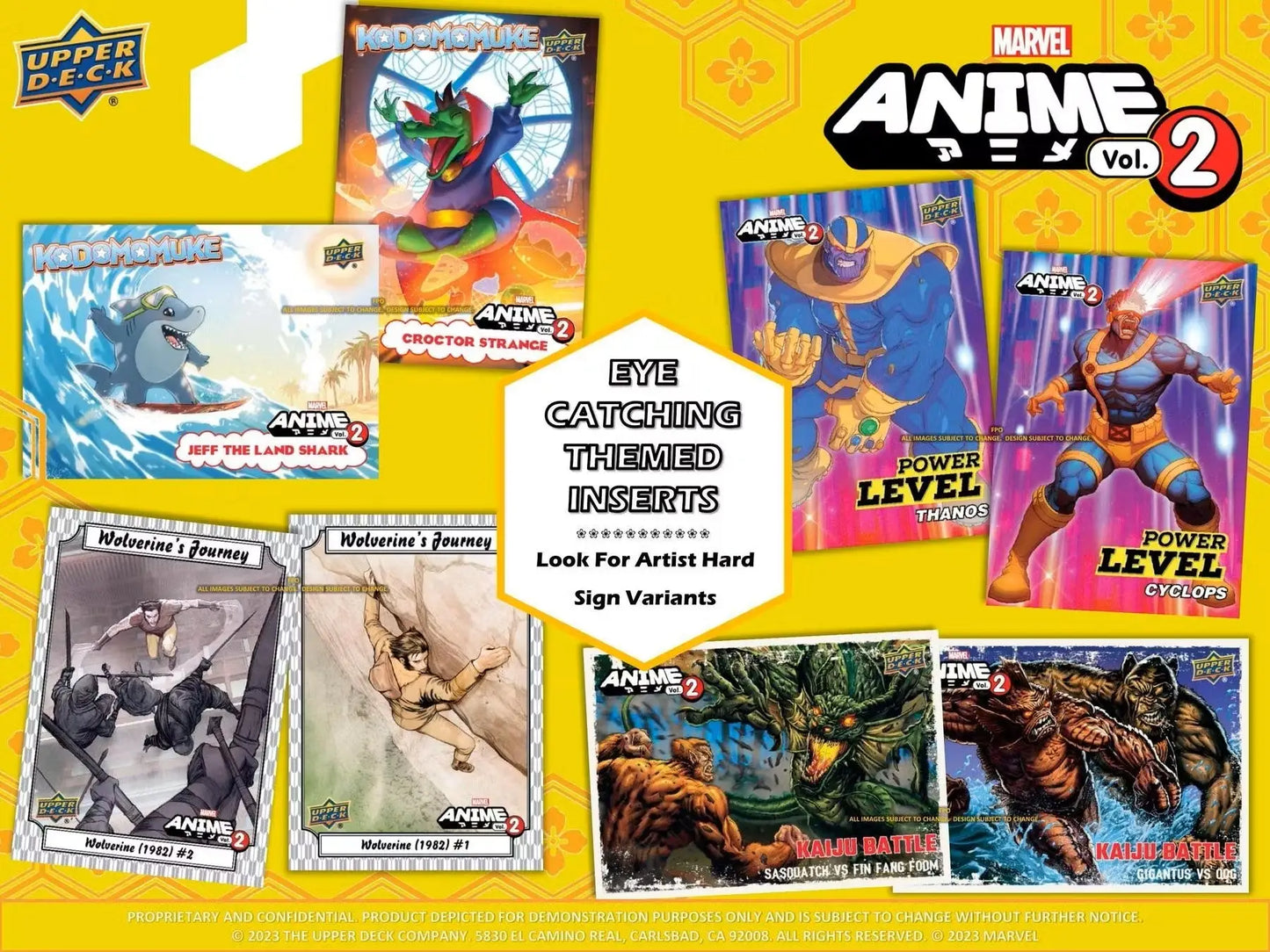 Marvel Anime Volume 2 Hobby Box preview featuring Upper Deck event capsule cards