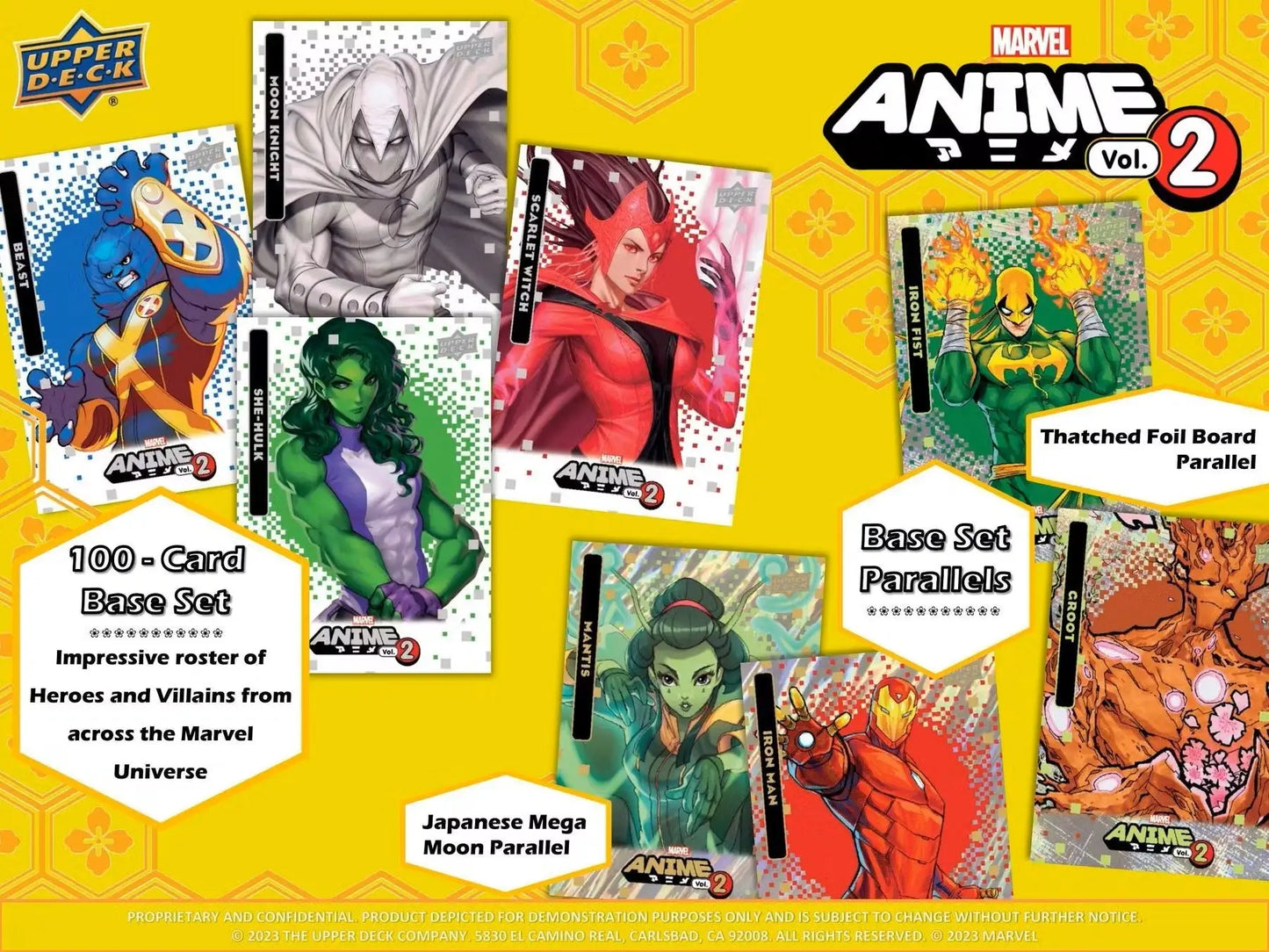 Marvel Anime Volume 2 Hobby Box promotional artwork featuring event capsule cards by Upper Deck