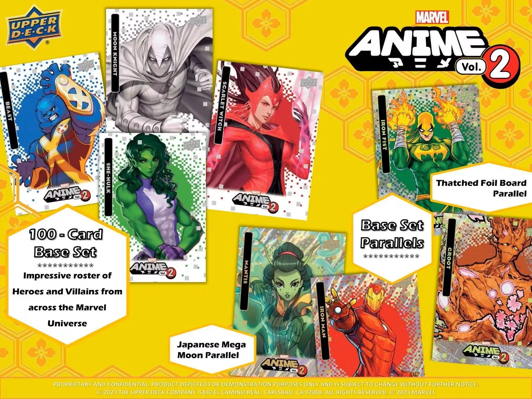 Marvel Anime Volume 2 Hobby Box promotional artwork featuring event capsule cards by Upper Deck