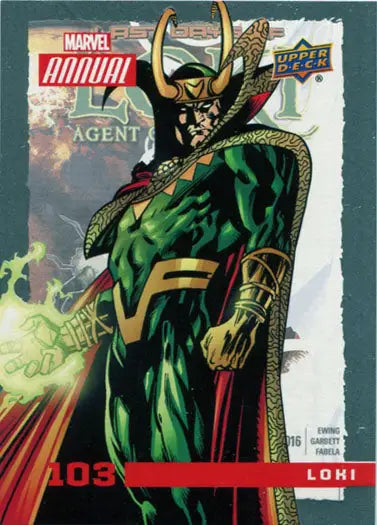 Marvel Short Print Chase Card 103 featuring Loki in green and gold costume