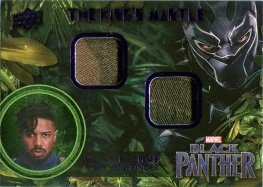 Black Panther trading card featuring Killmonger with fabric swatches memorabilia