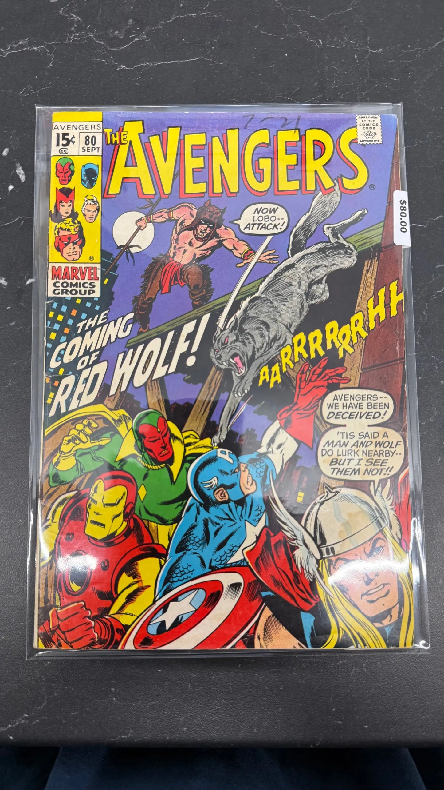 Marvel Comics Avengers comic book featuring Red Wolf first appearance cover art