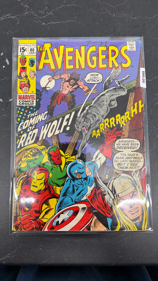 Marvel Comics Avengers comic book featuring Red Wolf first appearance cover art